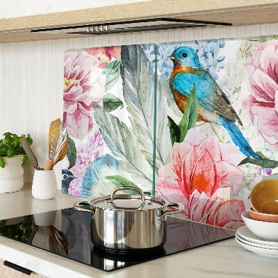 Glas schneidebrett Blumen und Vögel in Aquarell