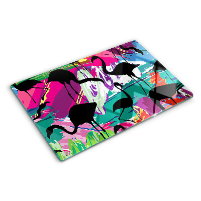 Schneidebrett Flamingos vor farbenfrohem Hintergrund