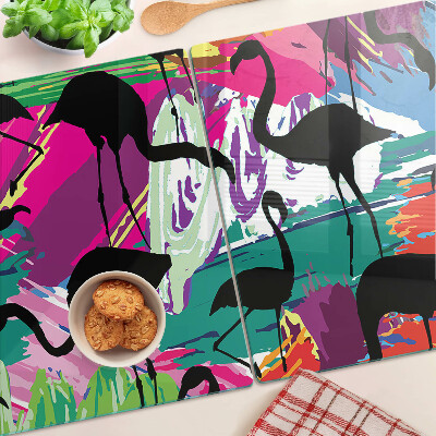 Schneidebrett Flamingos vor farbenfrohem Hintergrund