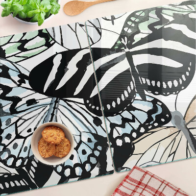 Schneidebrett Glas mit Schmetterlingsmotiv in verschiedenen Farben