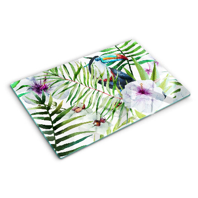 Glas schneidebrett Tropisches Motiv mit Vögeln und Pflanzen