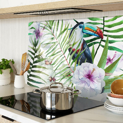 Glas-Schneidebrett mit tropischem Motiv mit Vögeln und Pflanzen