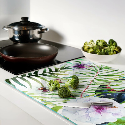 Glas-Schneidebrett mit tropischem Motiv mit Vögeln und Pflanzen