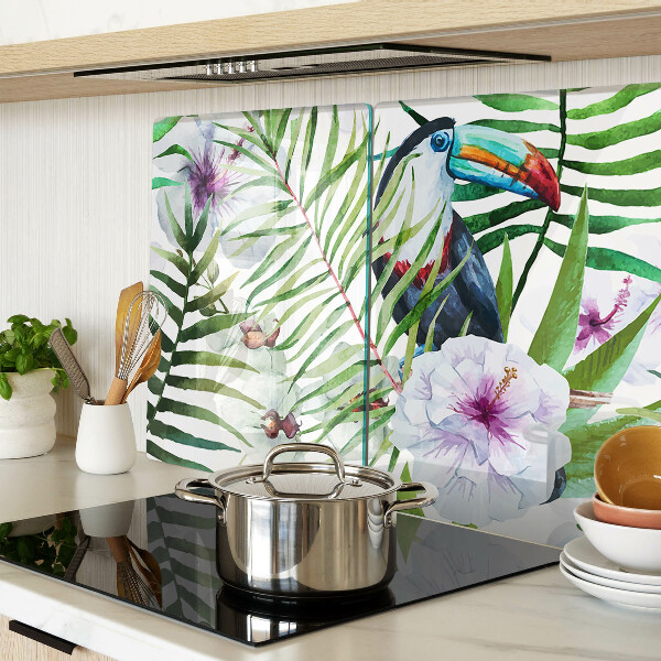 Glas-Schneidebrett mit tropischem Motiv mit Vögeln und Pflanzen