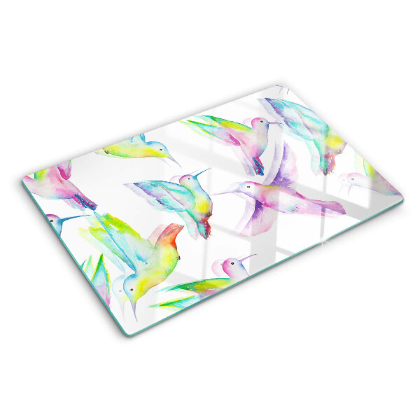 Schneidebrett glas Kolibris im Aquarellstil