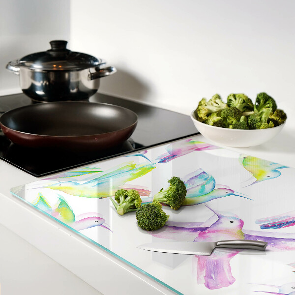 Schneidebrett Glas mit Kolibris im Aquarellstil