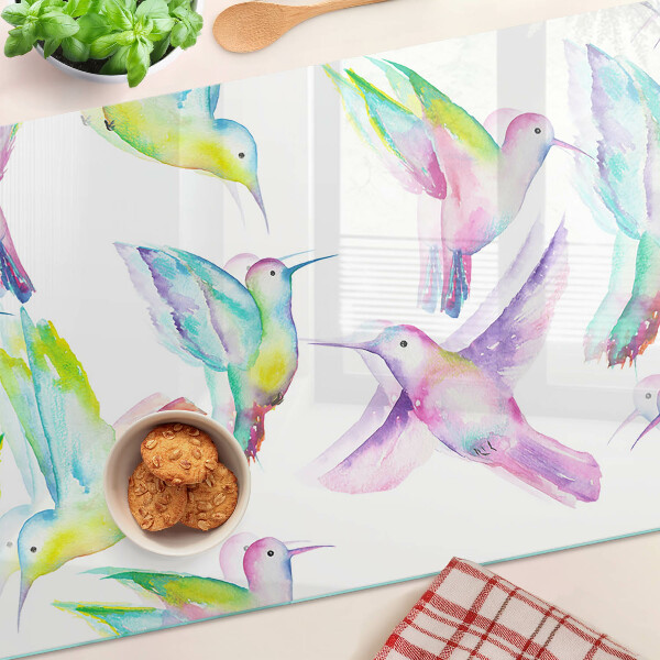 Schneidebrett Glas mit Kolibris im Aquarellstil