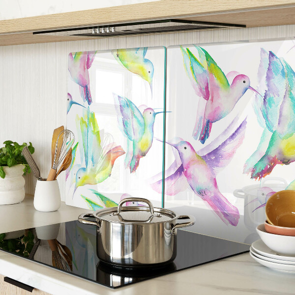 Schneidebrett Glas mit Kolibris im Aquarellstil