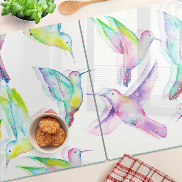 Schneidebrett glas Kolibris im Aquarellstil