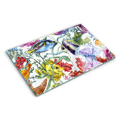 Glas schneidebrett Meeresmotiv mit Fischen und Quallen