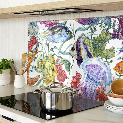 Glas schneidebrett Meeresmotiv mit Fischen und Quallen