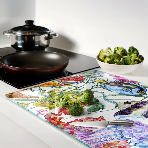 Glas schneidebrett Meeresmotiv mit Fischen und Quallen