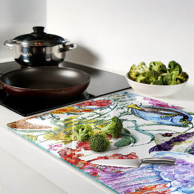 Glas schneidebrett Meeresmotiv mit Fischen und Quallen