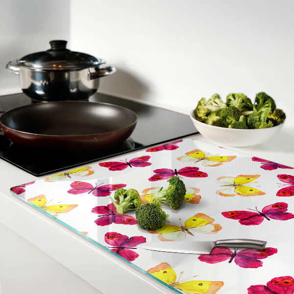 Schneidebrett mit Schmetterlingsmotiv in Frühlingsfarben