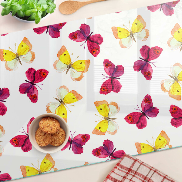 Schneidebrett mit Schmetterlingsmotiv in Frühlingsfarben