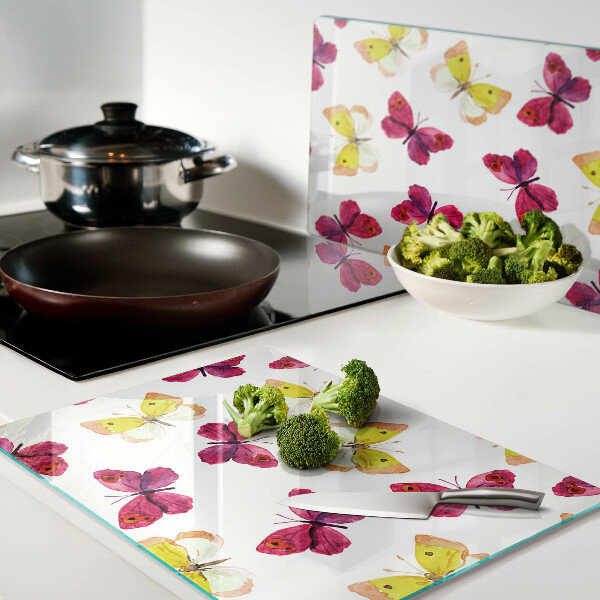 Schneidebrett mit Schmetterlingsmotiv in Frühlingsfarben