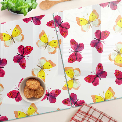 Schneidebrett mit Schmetterlingsmotiv in Frühlingsfarben