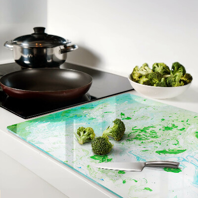Schneidebrett Glas mit abstraktem Wirbelmuster in Grün und Blau