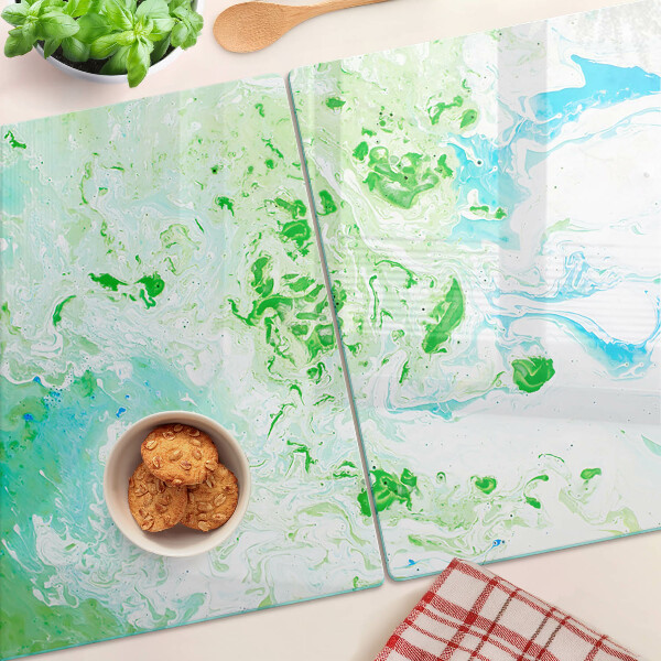 Schneidebrett Glas mit abstraktem Wirbelmuster in Grün und Blau