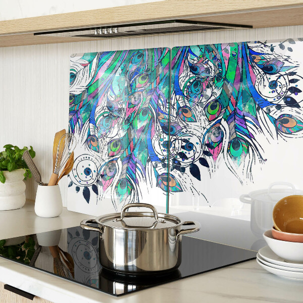 Schneidebrett glas Pfauenfedern in Grün und Blau