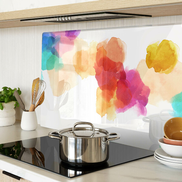 Schneidebrett Glas mit bunten Wasserfarbenflecken