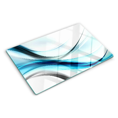 Schneidebrett Glas mit wellenförmigem Muster in Blautönen