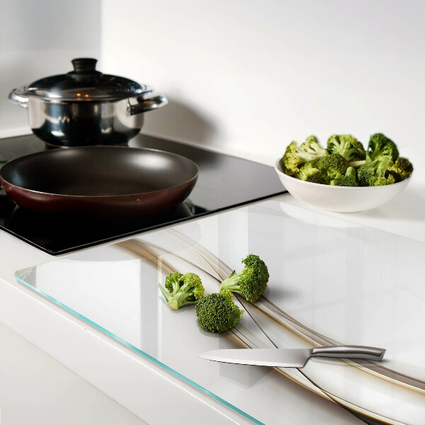 Glas-Schneidebrett mit abstrakten Wellen in Beigetönen