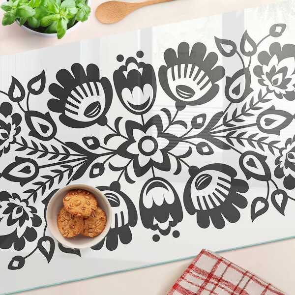 Schneidebrett Glas mit Blumenmotiv im Volkststil