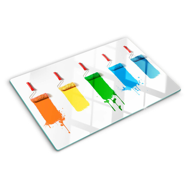 Schneidebrett glas Ein Regenbogen an Farben in Pinseln