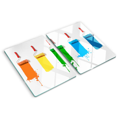 Schneidebrett Glas mit buntem Pinselmotiv in Regenbogenfarben
