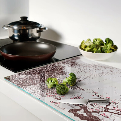 Glas schneidebrett Berglandschaft mit blühenden Bäumen