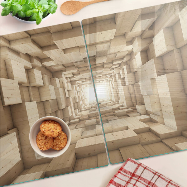 Schneidebrett mit Intarsien im Inneren des Holztunnels