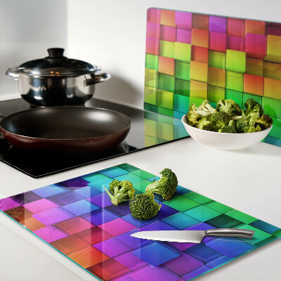 Glas schneidebrett Regenbogenquadrate in einem Mosaik