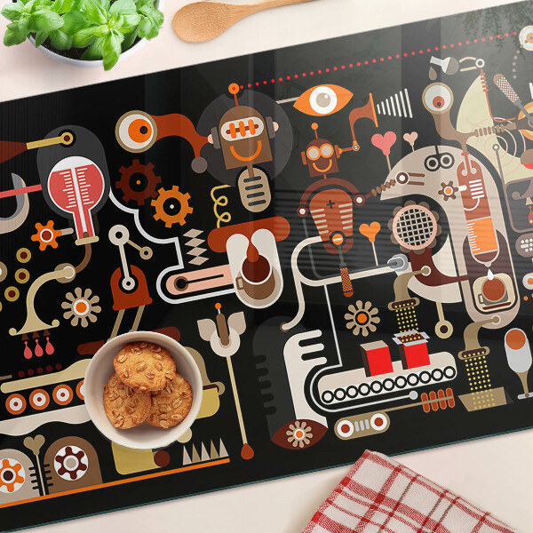 Schneidebrett mit abstraktem Muster und Pflanzenmotiven