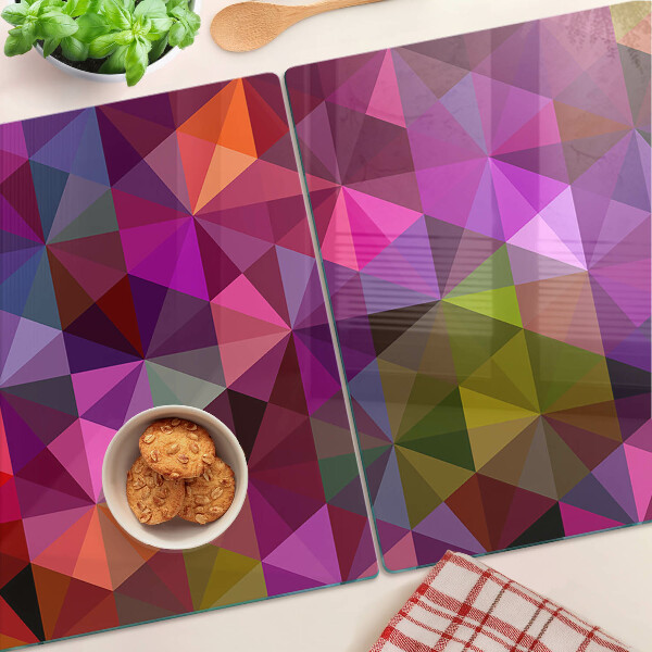 Schneidebrett Glas mit geometrischem Muster in Rosa- und Lilatönen