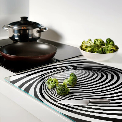 Schneidebrett Glas mit Spiralmuster in Schwarz- und Weißtönen