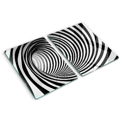 Schneidebrett Glas mit Spiralmuster in Schwarz- und Weißtönen