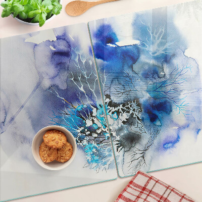 Glas-Schneidebrett mit abstraktem blauem Muster