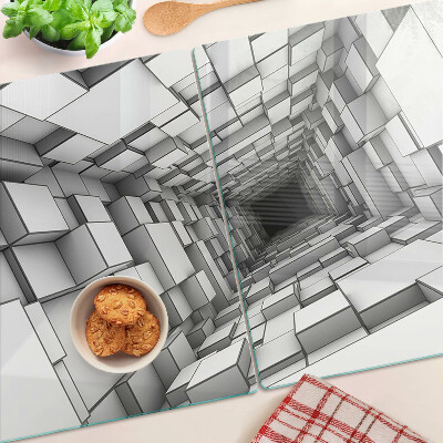Schneidebrett Glas mit 3D-Würfellabyrinth