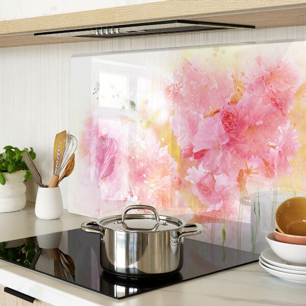 Schneidebrett mit Blumen-Aquarellmotiven in Pastellfarben