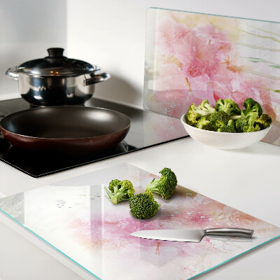 Schneidebrett mit Blumen-Aquarellmotiven in Pastellfarben