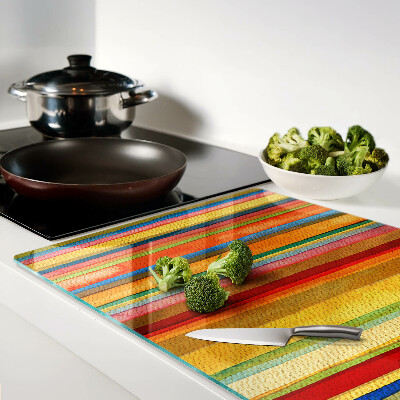 Schneidebrett Glas mit bunten abstrakten Streifen