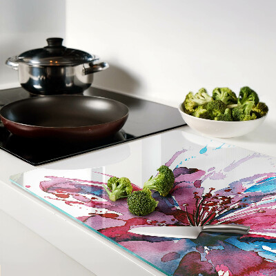 Schneidebrett mit Blumen-Aquarellmotiv in intensiven Farben