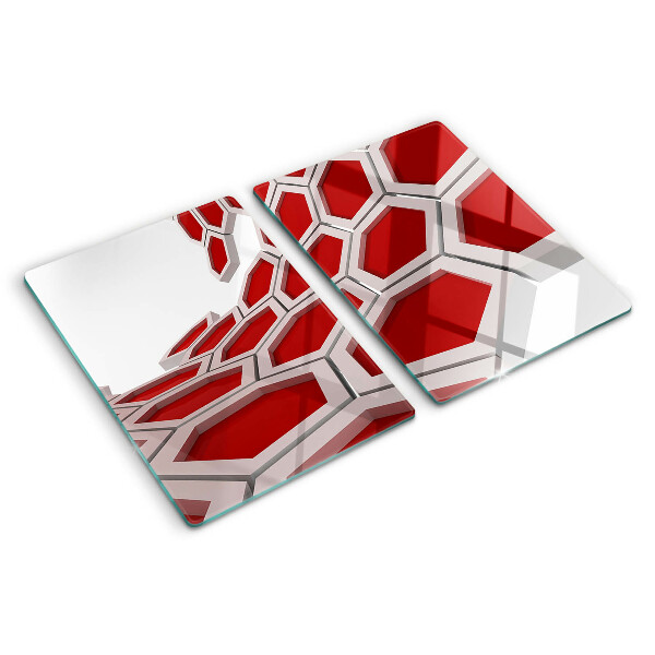 Schneidebrett Glas mit sechseckigem Motiv in Rottönen