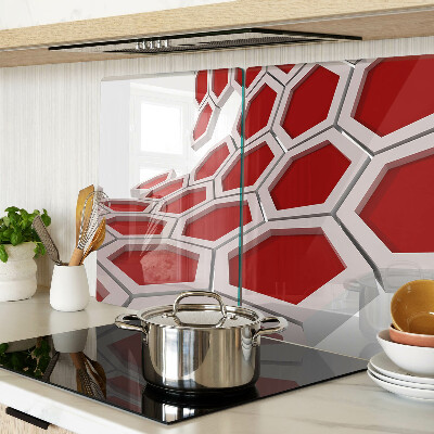 Schneidebrett Glas mit sechseckigem Motiv in Rottönen