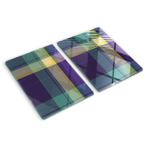 Glas Schneidebrett mit Karomuster in Lila- und Grüntönen
