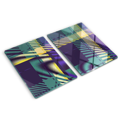 Glas Schneidebrett mit Karomuster in Lila- und Grüntönen