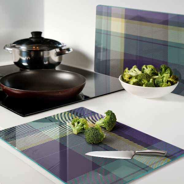Glas schneidebrett Karomuster in Lila- und Grüntönen