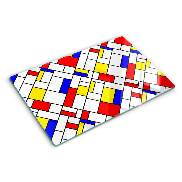 Glas-Schneidebrett mit einem geometrischen Mondrian‑Motiv