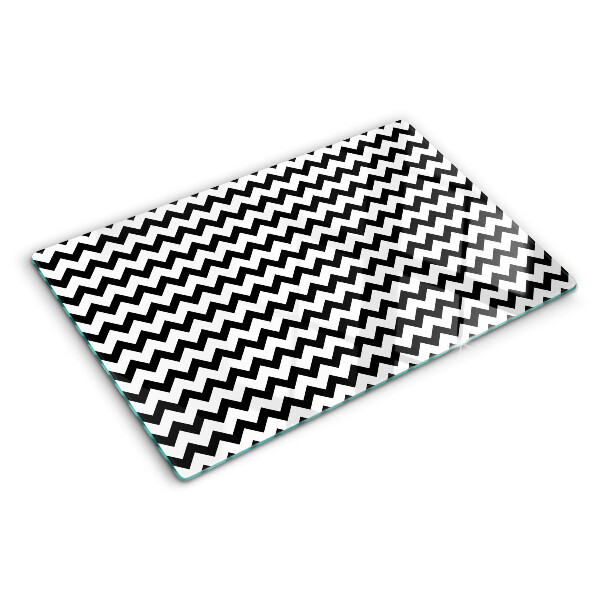 Schneidebrett Glas mit Zickzackmuster in Schwarz und Weiß